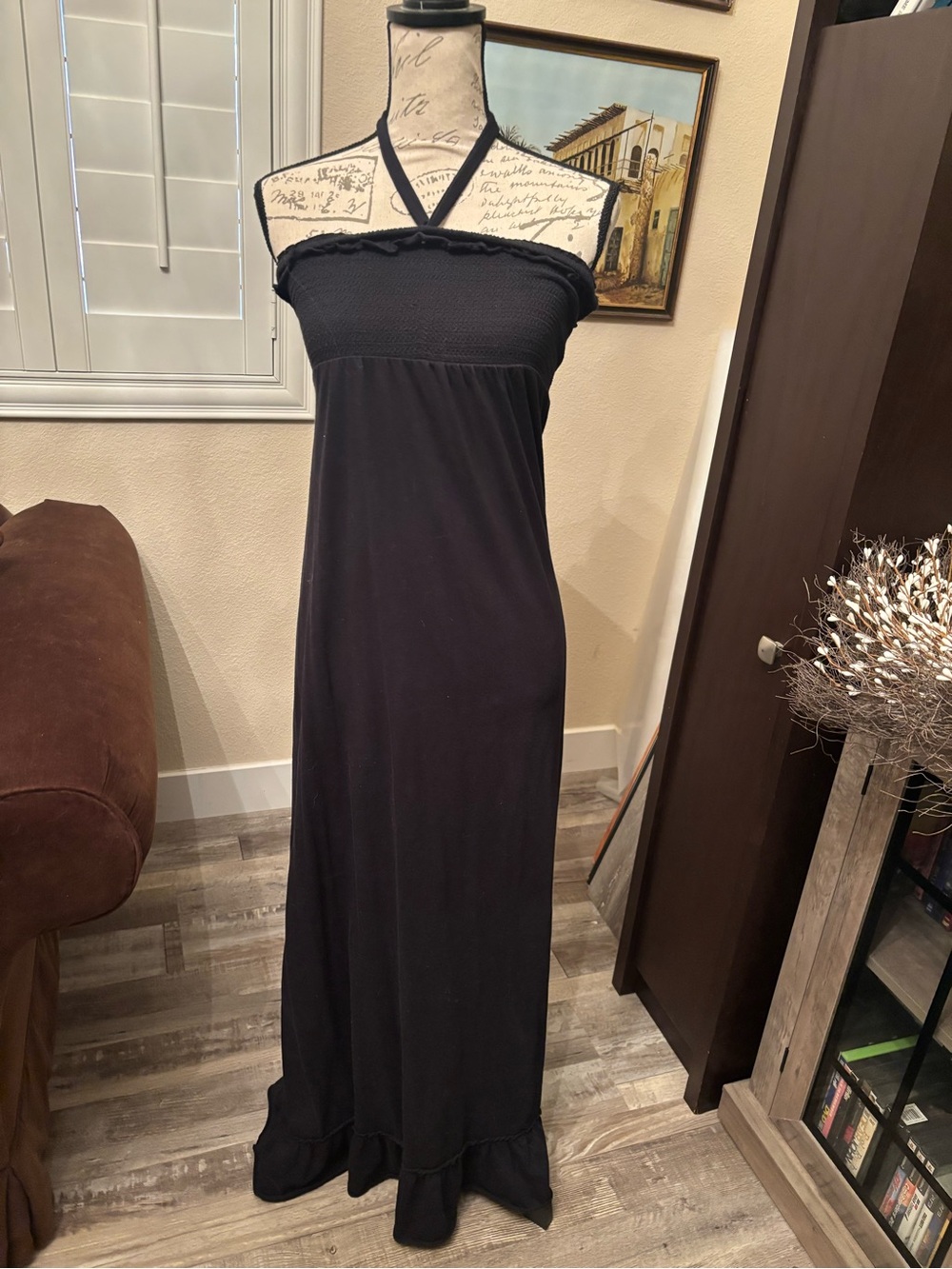 So Wear It Declare It Black Strapless Maxi Dress with Halter Tie